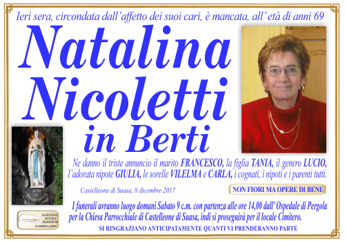 manifesto funebre di Nicoletti Natalina
