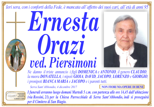 manifesto funebre di Orazi Ernesta
