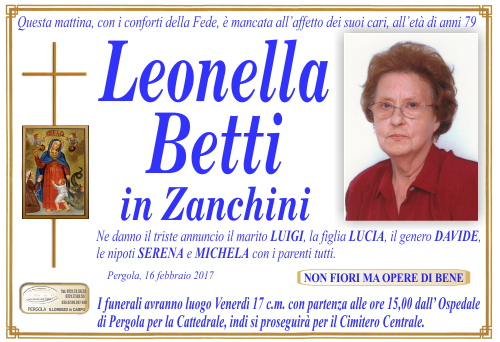 manifesto funebre di Betti Leonella