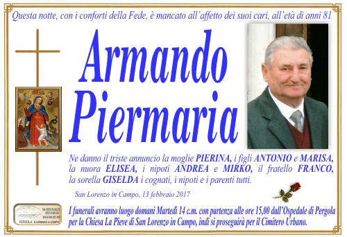 manifesto funebre di Piermaria Armando