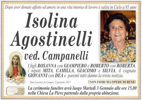 manifesto funebre di Agostinelli Isolina