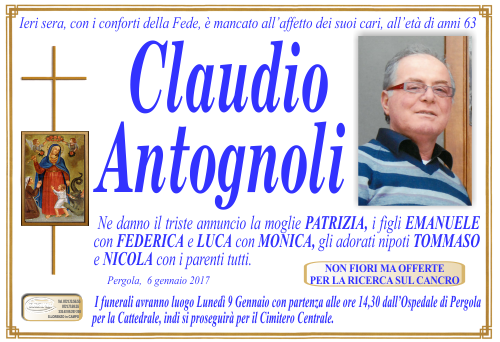 manifesto funebre di Antognoli Claudio