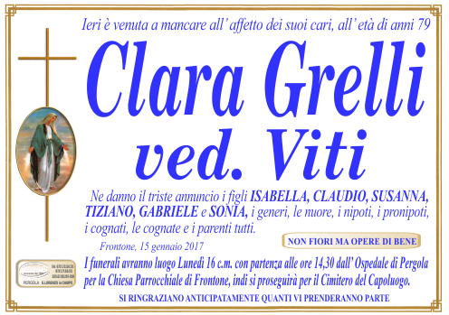 manifesto funebre di Grelli Clara