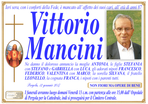 manifesto funebre di Mancini Vittorio