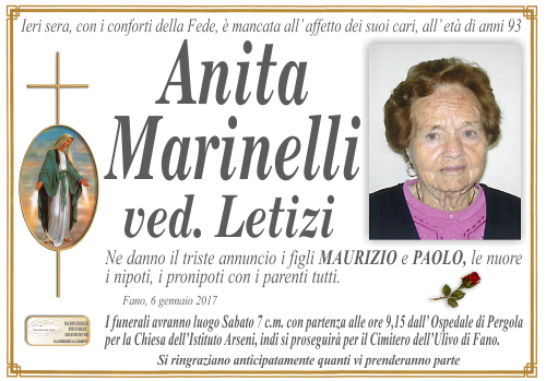 manifesto funebre di Marinelli Anita
