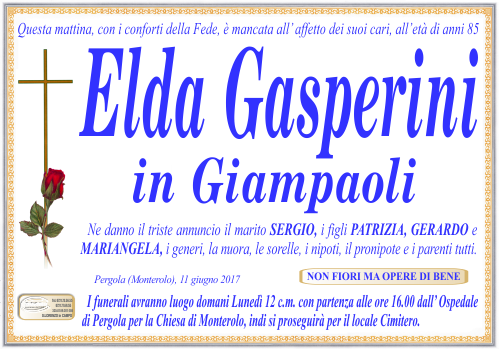 manifesto funebre di Gasperini Elda