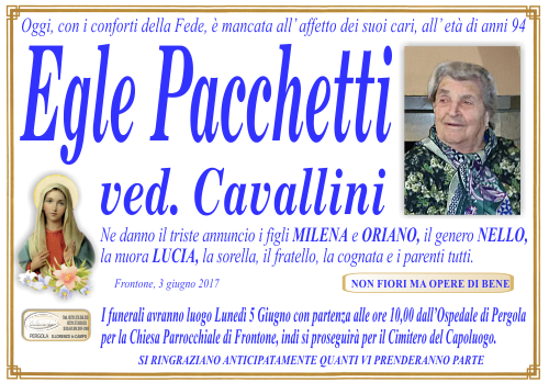 manifesto funebre di Pacchetti Egle