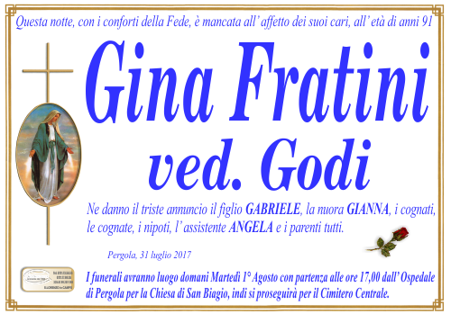 manifesto funebre di Fratini Gina