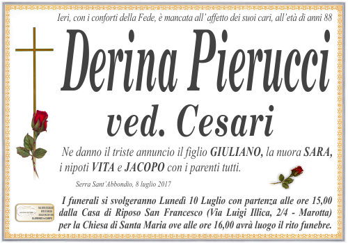 manifesto funebre di Pierucci Derina