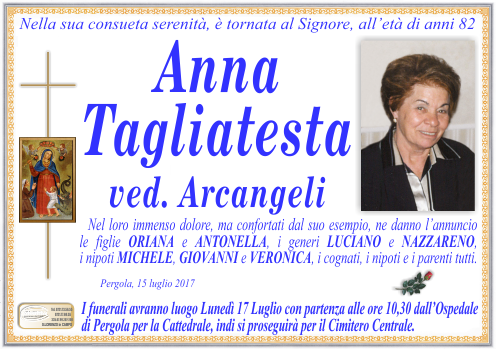 manifesto funebre di Tagliatesta Anna