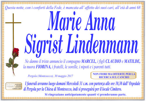 manifesto funebre di Sigrist Marie Anna