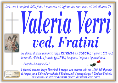 manifesto funebre di Verri Valeria