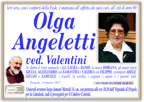manifesto funebre di Angeletti Olga