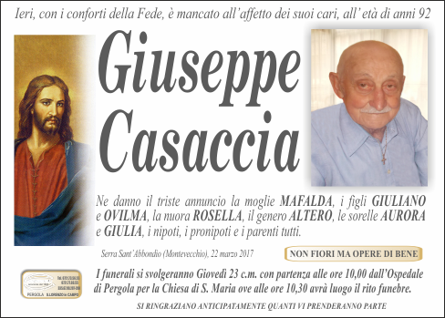 manifesto funebre di Casaccia Giuseppe