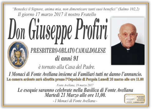 manifesto funebre di Profiri Giuseppe