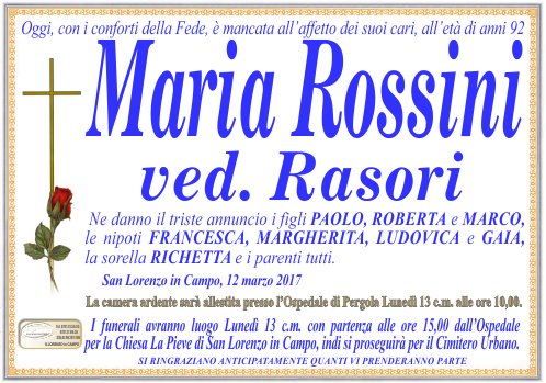 manifesto funebre di Rossini Maria