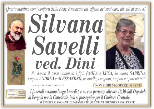 manifesto funebre di Savelli Silvana