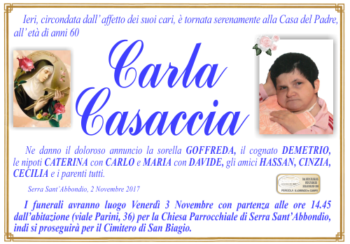 manifesto funebre di Casaccia Carla