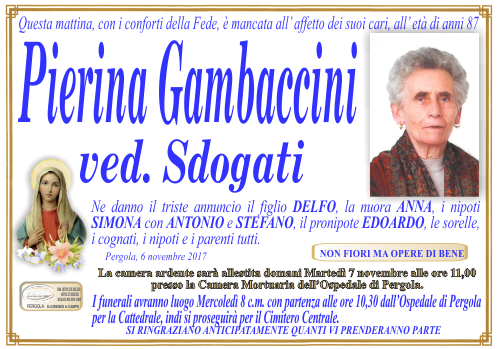 manifesto funebre di Gambaccini Pierina