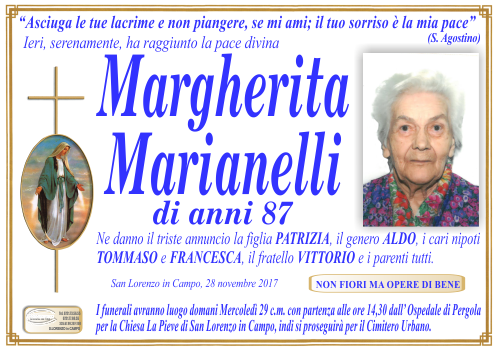 manifesto funebre di Marianelli Margherita