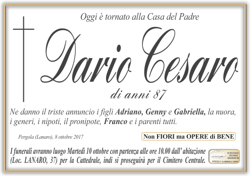 manifesto funebre di Cesaro Dario