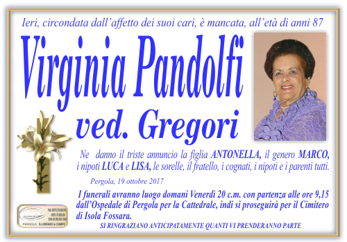 manifesto funebre di Pandolfi Virginia
