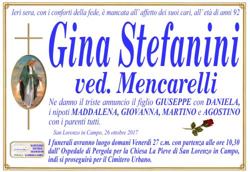 manifesto funebre di Stefanini Gina