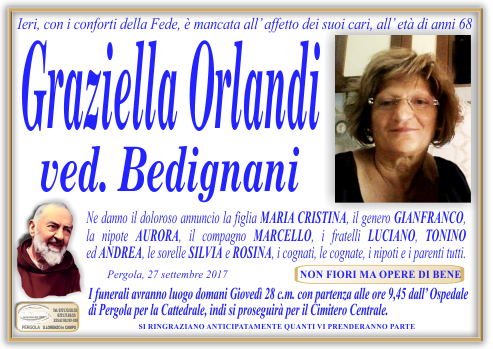 manifesto funebre di Orlandi Graziella