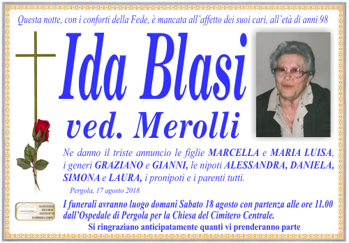 manifesto funebre di Blasi Ida