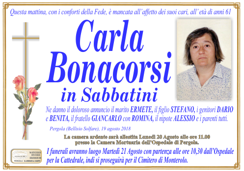 manifesto funebre di Bonacorsi Carla