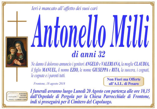 manifesto funebre di Milli Antonello