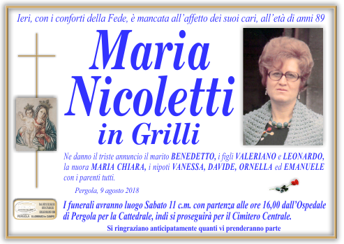 manifesto funebre di Nicoletti Maria