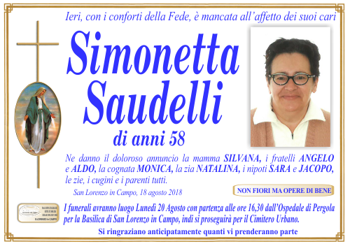 manifesto funebre di Saudelli Simonetta