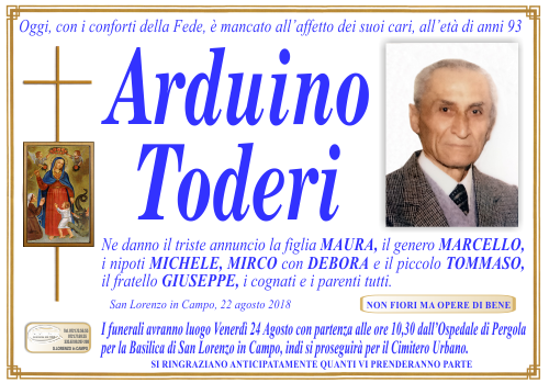 manifesto funebre di Toderi Arduino