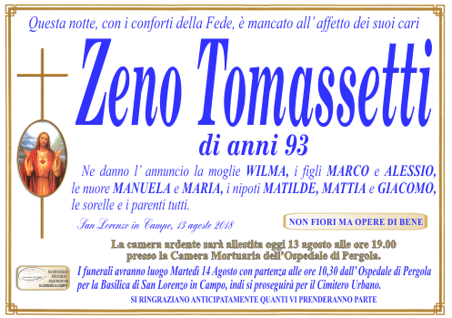 manifesto funebre di Tomassetti Zeno
