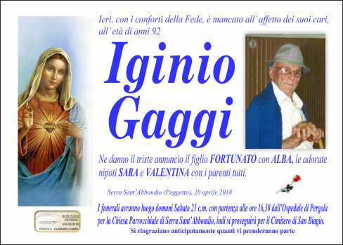 manifesto funebre di Gaggi Iginio