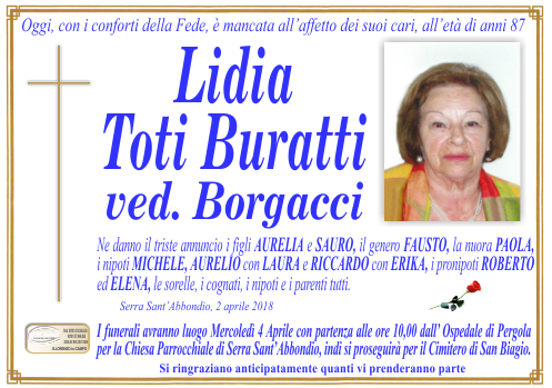 manifesto funebre di Toti Buratti Lidia
