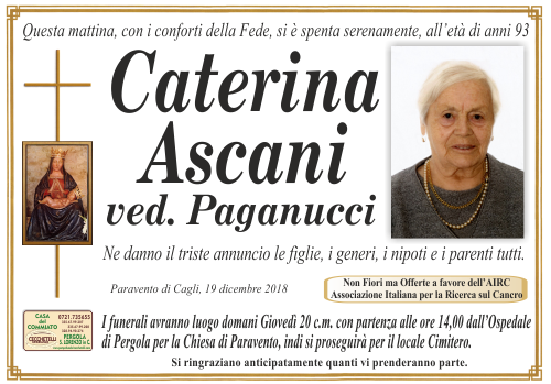 manifesto funebre di Ascani Caterina