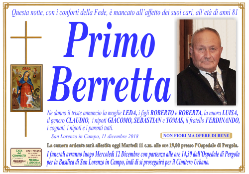 manifesto funebre di Berretta Primo