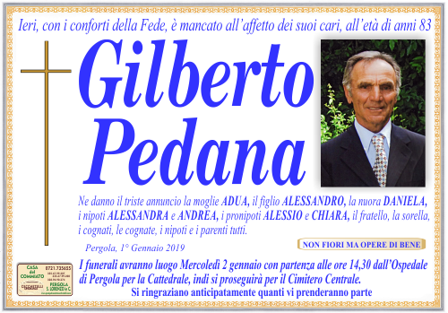 manifesto funebre di Pedana Gilberto