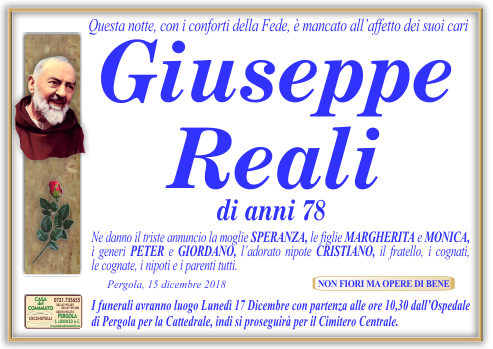 manifesto funebre di Reali Giuseppe