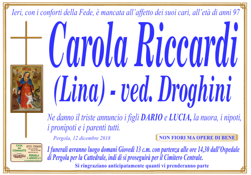 manifesto funebre di Riccardi Carola
