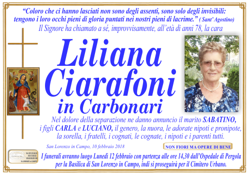 manifesto funebre di Ciarafoni Liliana