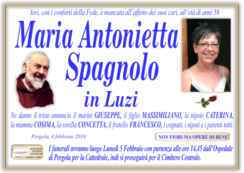 manifesto funebre di Spagnolo Maria Antonietta