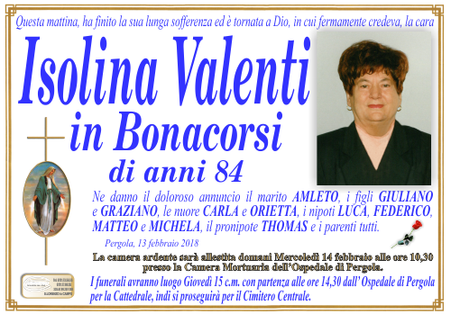 manifesto funebre di Valenti Isolina