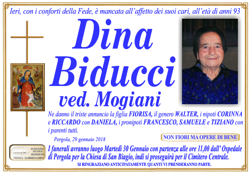manifesto funebre di Biducci Dina