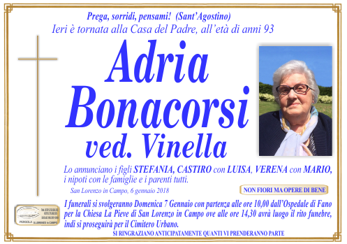 manifesto funebre di Bonacorsi Adria