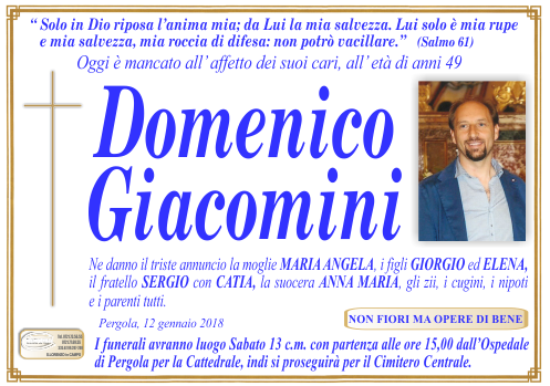 manifesto funebre di Giacomini Domenico