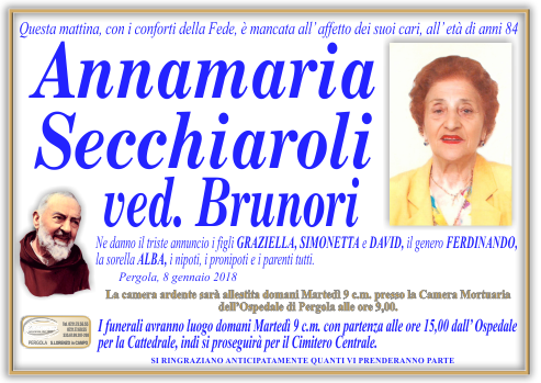 manifesto funebre di Secchiaroli Annamaria