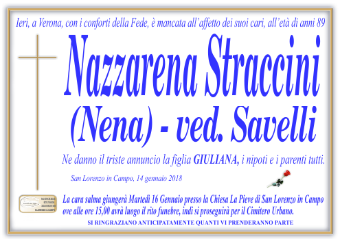 manifesto funebre di Straccini Nazzarena